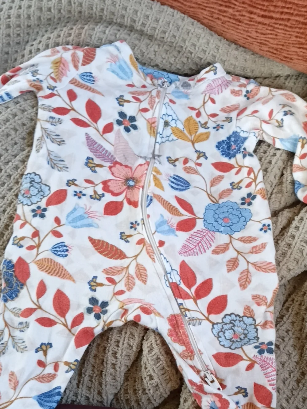 Old Navy Cream Baby One-Piece with Blue and Coral Floral Print